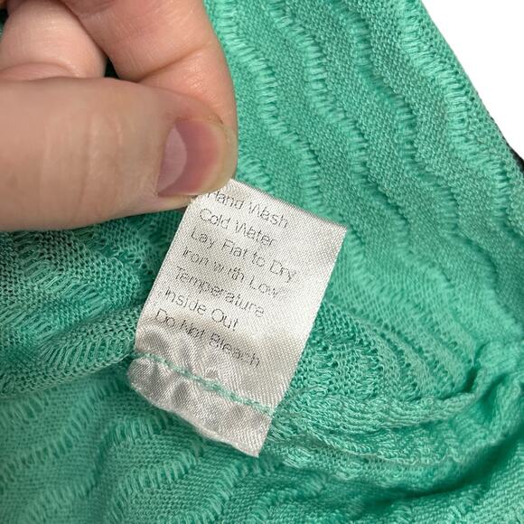 Ming Wang Size M Full Zip Contrast Trim Cardigan Acrylic Jacket Mint Green Black - Picture 11 of 12